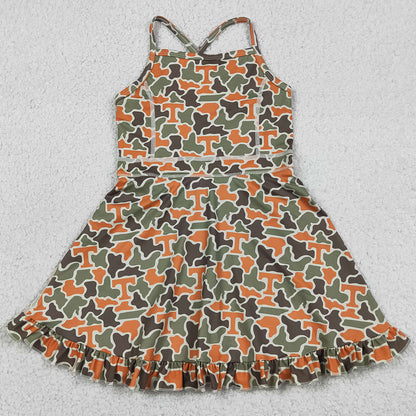 Baby Girls Dress Strap Camo T Team Yoga Active Shorts Ruffle Knee Length Dress GSD3590