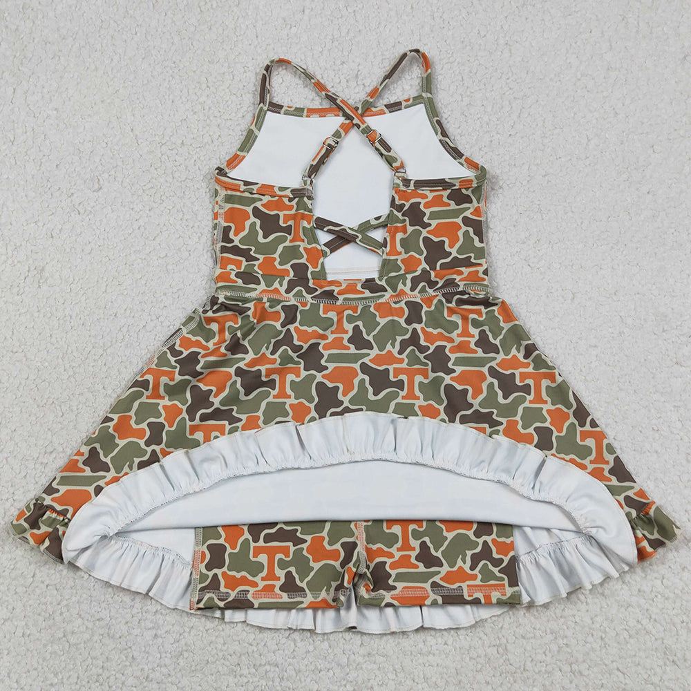 Baby Girls Dress Strap Camo T Team Yoga Active Shorts Ruffle Knee Length Dress GSD3590