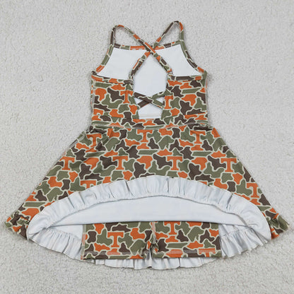 Baby Girls Dress Strap Camo T Team Yoga Active Shorts Ruffle Knee Length Dress GSD3590