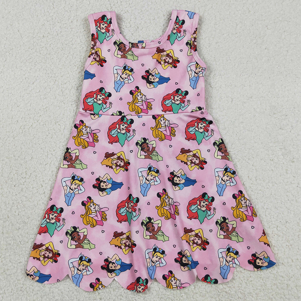 Baby Girls Dress Sleeveless Cartoon Princess Yoga Knee Shorts Length Dresses GSD2491