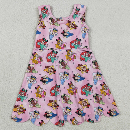 Baby Girls Dress Sleeveless Cartoon Princess Yoga Knee Shorts Length Dresses GSD2491