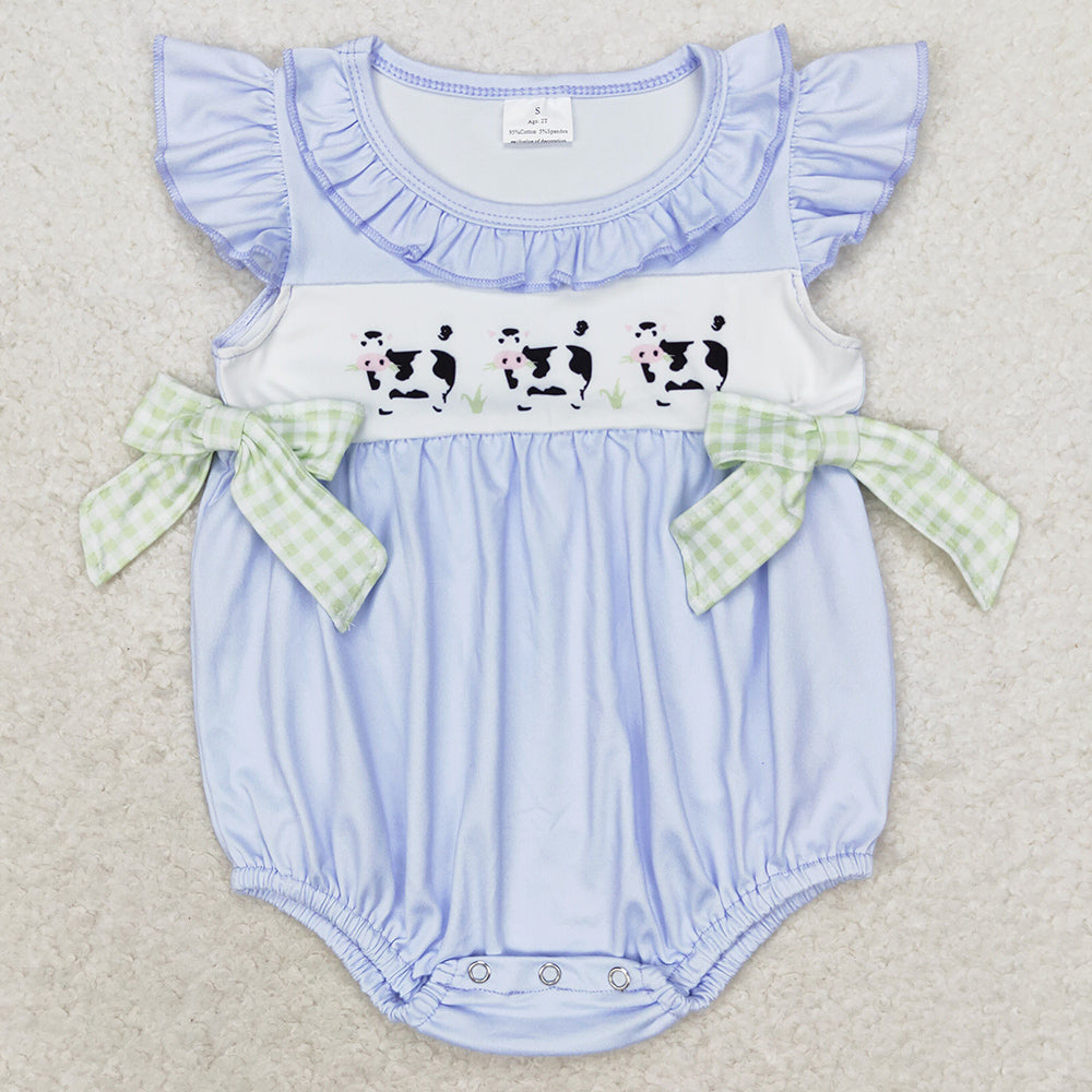 Baby Infant Girls Rompers Bows Cows Flutter Sleeve Rompers SR1696