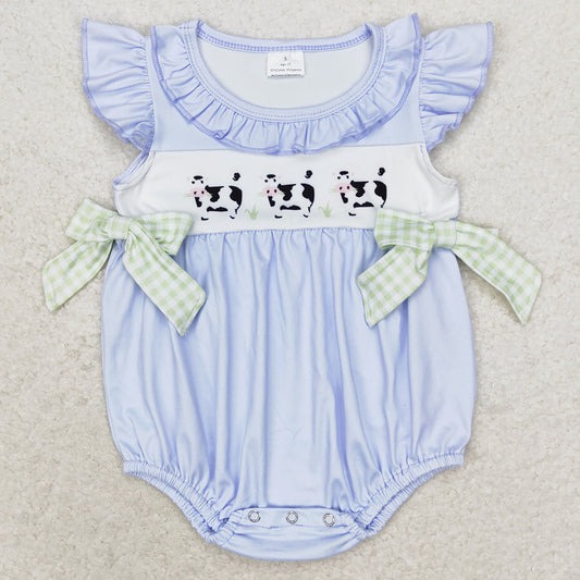 Baby Infant Girls Rompers Bows Cows Flutter Sleeve Rompers SR1696