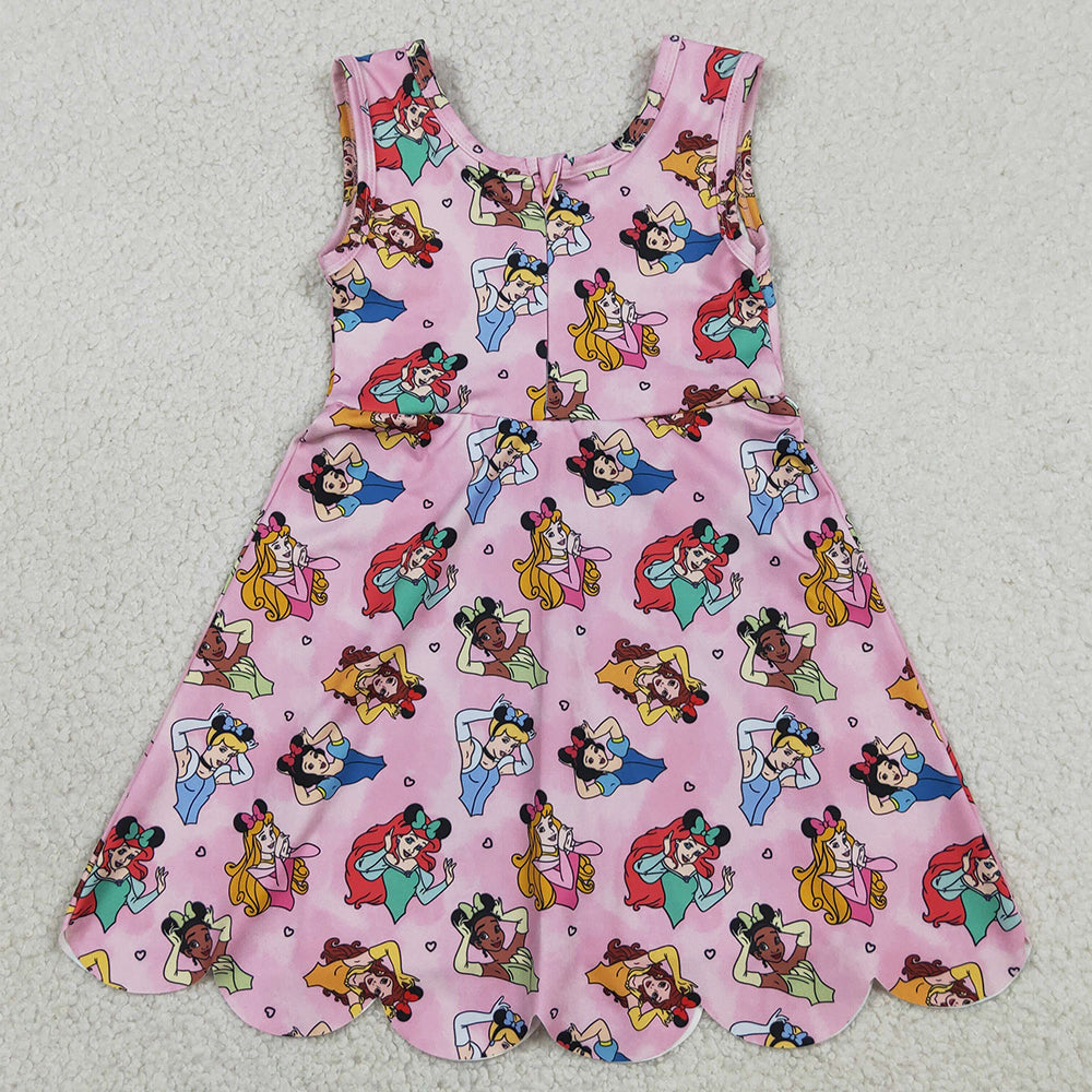 Baby Girls Dress Sleeveless Cartoon Princess Yoga Knee Shorts Length Dresses GSD2491