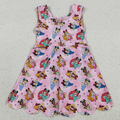 Baby Girls Dress Sleeveless Cartoon Princess Yoga Knee Shorts Length Dresses GSD2491