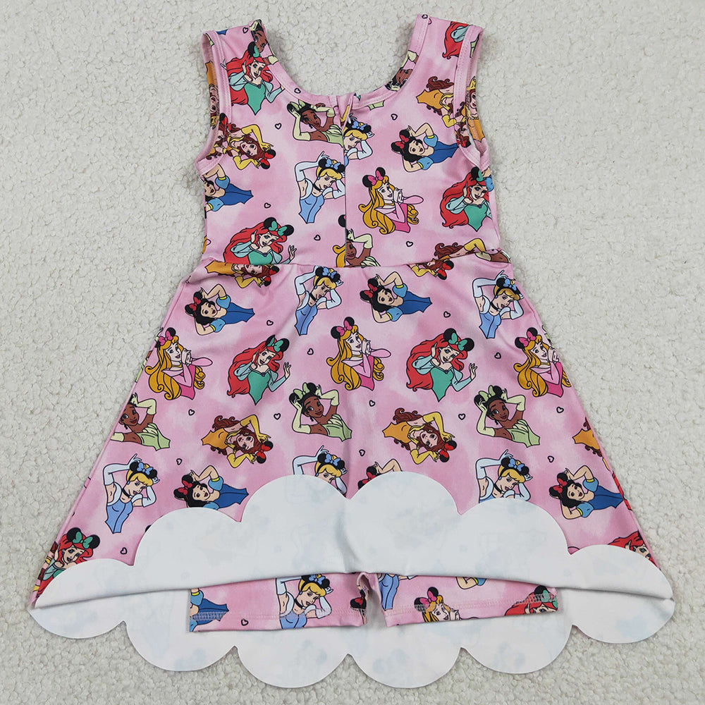 Baby Girls Dress Sleeveless Cartoon Princess Yoga Knee Shorts Length Dresses GSD2491