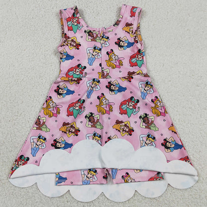 Baby Girls Dress Sleeveless Cartoon Princess Yoga Knee Shorts Length Dresses GSD2491