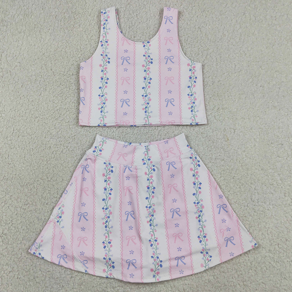 Baby Girls Clothes Sleeveless Bows Flowers Stripe Vest Skirt Short Yoga Active Clothes Sets GSD2216