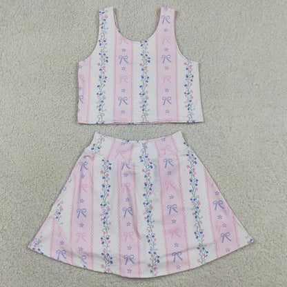 Baby Girls Clothes Sleeveless Bows Flowers Stripe Vest Skirt Short Yoga Active Clothes Sets GSD2216