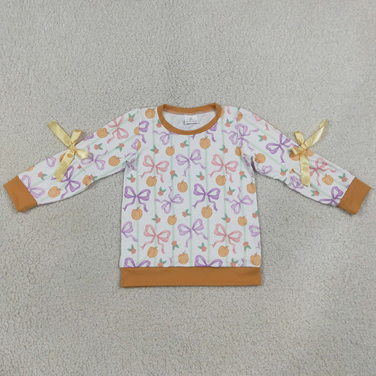 Baby Girls Long Sleeve Colorful Stripe Bows Pumpkins Fall T-shirt Top GT1658