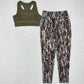 Adult Women Clothes Green Vest Top Camo Branches Pants Yoga Sports Clothes Sets GSPO1666