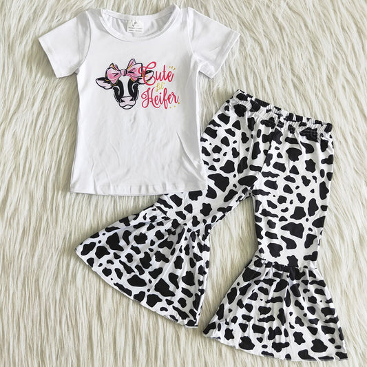 Wholesale Children Clothes Cow Fashion Baby Girl Clothing Bell Bottom Outfits B4-21