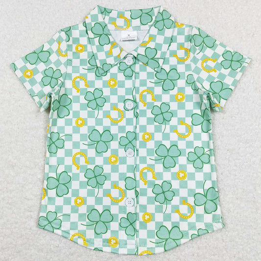 Baby Boys Clothes Tops Green St.Patrick Days Buttons Tee Shirts BT0543