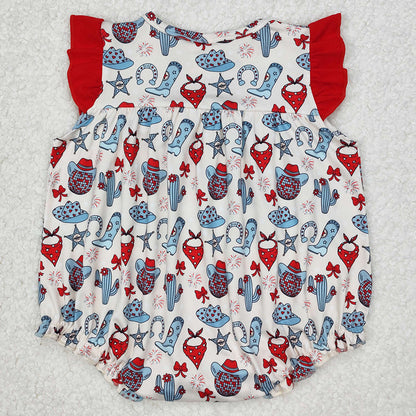 Baby Infant Girls Rompers 4th Of July Western Hats Cactus Rompers SR2680
