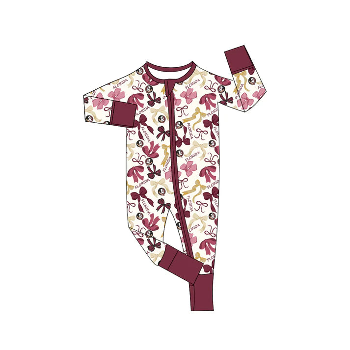 Preorder(moq 5) long sleeves feather bows baby team zip romper 8.27