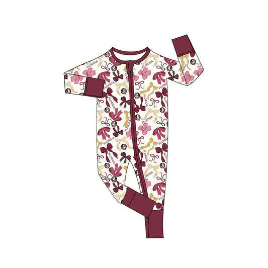 Preorder(moq 5) long sleeves feather bows baby team zip romper 8.27