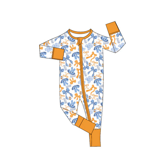 Preorder(moq 5)long sleeves I yellow bows baby team zip romper 8.22