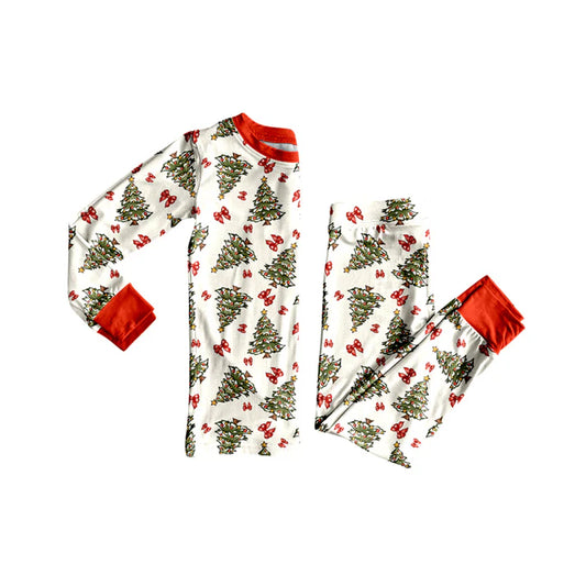 Preorder(moq 5) Baby Girls Christmas Tree Bows Top Pants Lounge Wear Pajamas Sets 8.8