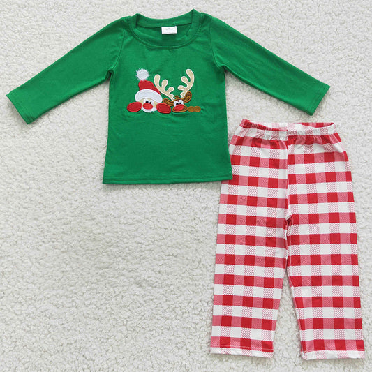 Christmas Kids Boys Clothes Deer Embroidery Sibling Outfits GLP0507 BLP0203