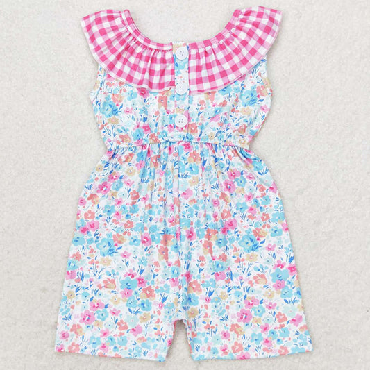 Baby Girls Jumpsuits Pink Blue Floral Pockets Shorts Jumpsuits SR1244