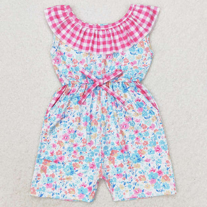 Baby Girls Jumpsuits Pink Blue Floral Pockets Shorts Jumpsuits SR1244
