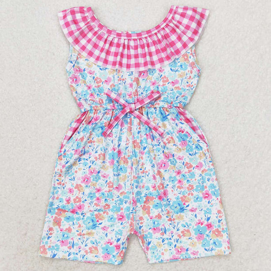 Baby Girls Jumpsuits Pink Blue Floral Pockets Shorts Jumpsuits SR1244