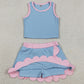 Baby Girls Clothes Sleeveless Blue Pink Vest Scallop Skirts Shorts Yoga Active Clothes Set GSD4014