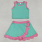 Baby Girls Clothes Sleeveless Light Blue Vest Scallop Skirt Short Yoga Active Clothes Set GSD4012