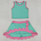 Baby Girls Clothes Sleeveless Light Blue Vest Scallop Skirt Short Yoga Active Clothes Set GSD4012