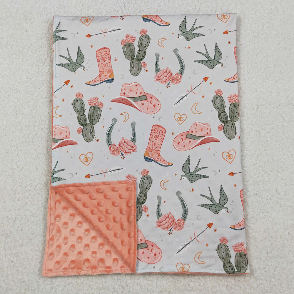 Baby Kids Children Blankets Western Boots Cactus Minky Blankets BL0177 10.14