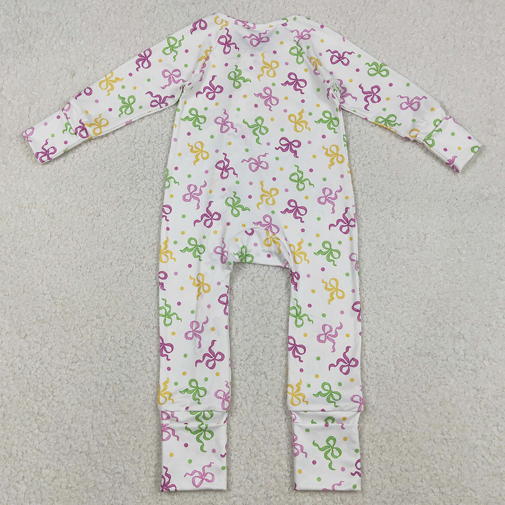 Baby Girls Rompers Mardi Gras Bows Polka Dots Two Way Zip Convertible Rompers LR2735 12.5