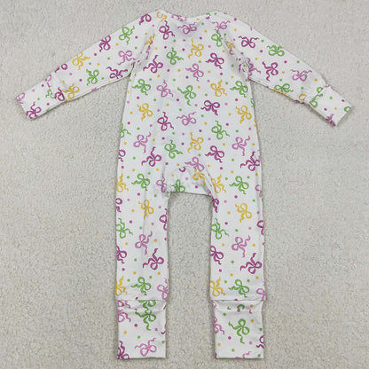 Baby Girls Rompers Mardi Gras Bows Polka Dots Two Way Zip Convertible Rompers LR2735 12.5