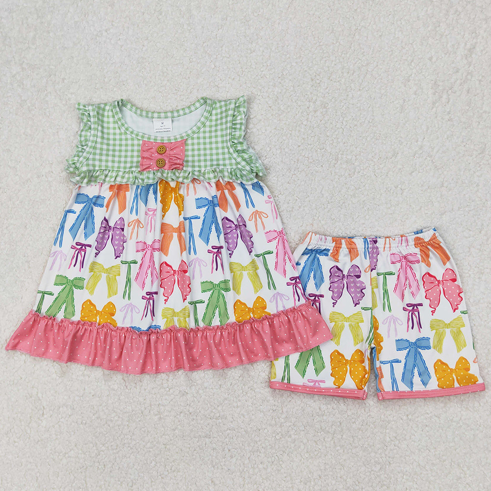 Baby Girls Clothes Colorful Bows Tunic Top Ruffle Shorts Sets GSSO2089 3.24