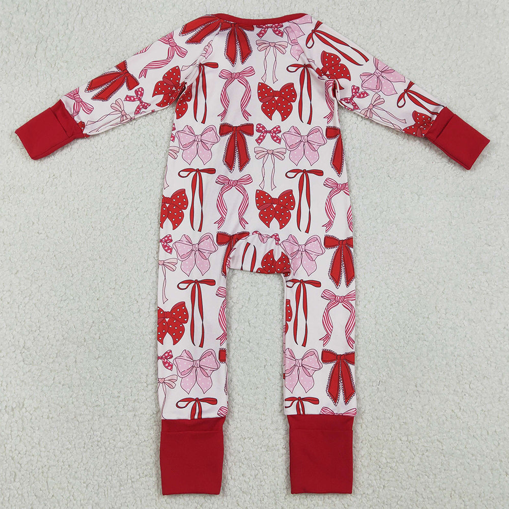 Baby Girls Rompers Red Bows Valentines Two Way Ruffle Zip Convertible Rompers LR2780 12.20
