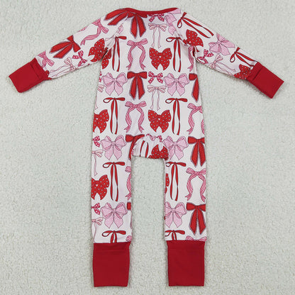 Baby Girls Rompers Red Bows Valentines Two Way Ruffle Zip Convertible Rompers LR2780 12.20