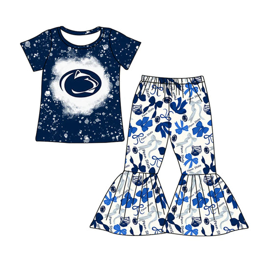Preorder MOQ 5 Bleached blue P top bow pants kids girls team clothes 8.27
