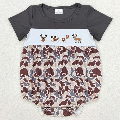 Baby Boys Rompers Embroidery Camo Deer Hunting Dogs Short Sleeve Rompers SR1785