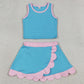 Baby Girls Clothes Sleeveless Lake Blue Pink Vest Scallop Skirt Short Yoga Active Clothes Set GSD4013