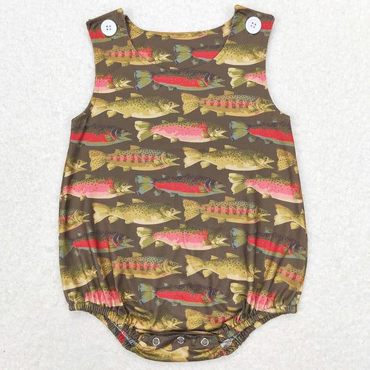 Baby Infant Boys Rompers Dark Green Fish Summer Sleeveless Rompers SR1165