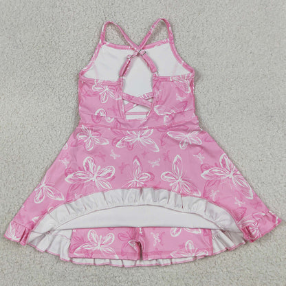 Baby Girls Dress Pink Strap Butterfly Yoga Ruffle Knee Length Dresses GSD2292