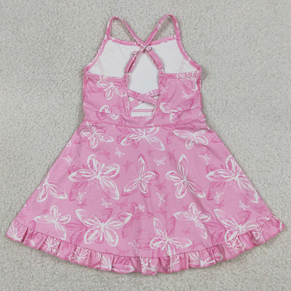 Baby Girls Dress Pink Strap Butterfly Yoga Ruffle Knee Length Dresses GSD2292