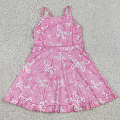 Baby Girls Dress Pink Strap Butterfly Yoga Ruffle Knee Length Dresses GSD2292