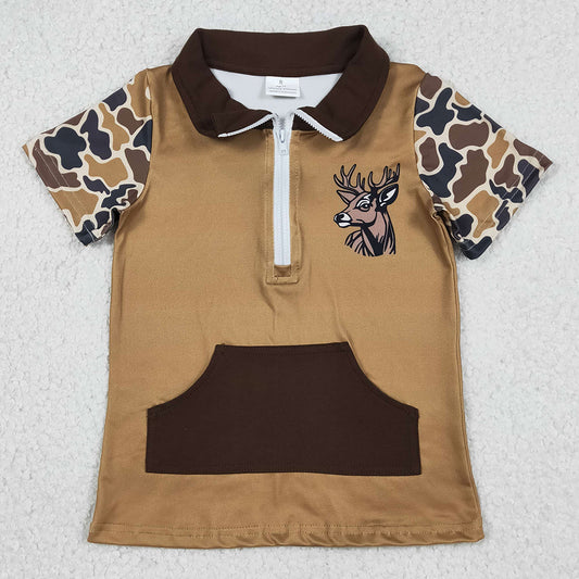 Baby Boys Brown Camo Deer Zipper Pockets Hunting Pullovers Top BT1531 12.23