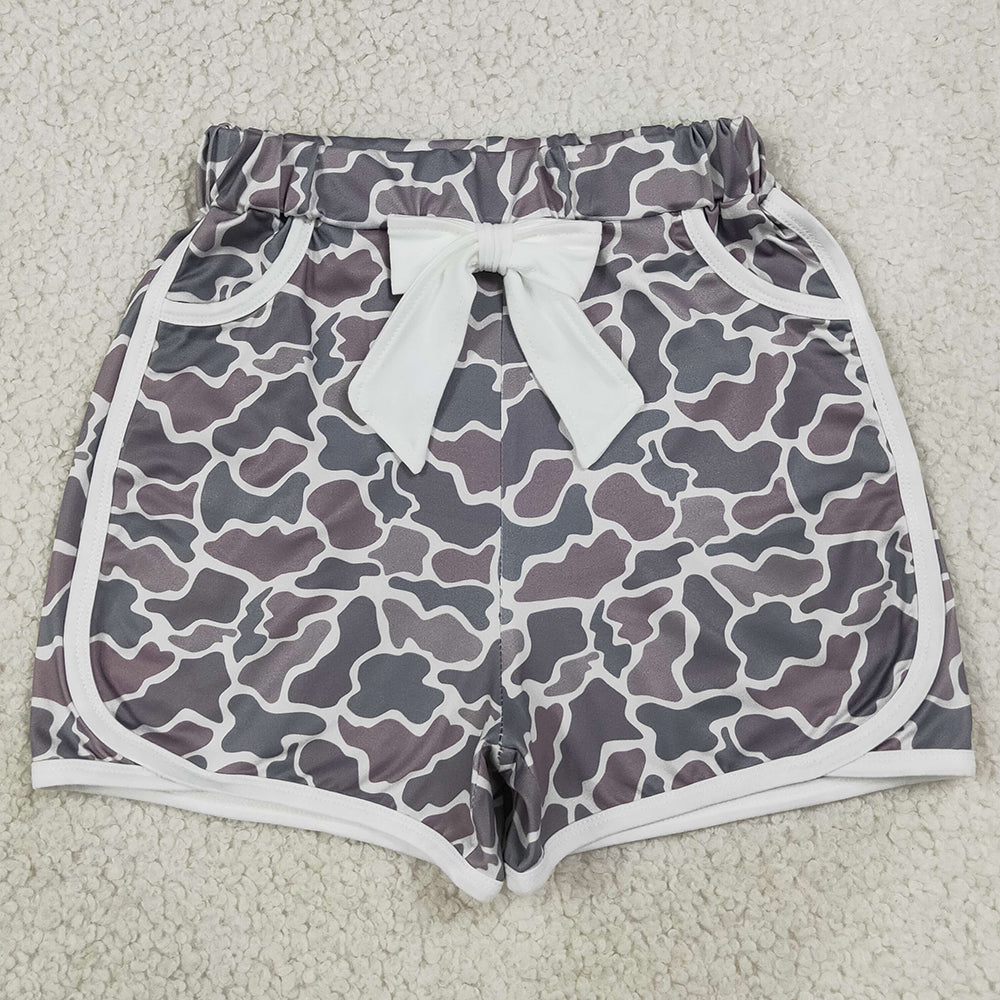 Baby Girls Shorts Dark Grey Camo Bow Pockets Shorts Bottoms SS0688