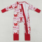 Baby Girls Rompers Red Bows Valentines Two Way Ruffle Zip Convertible Rompers LR2780 12.20