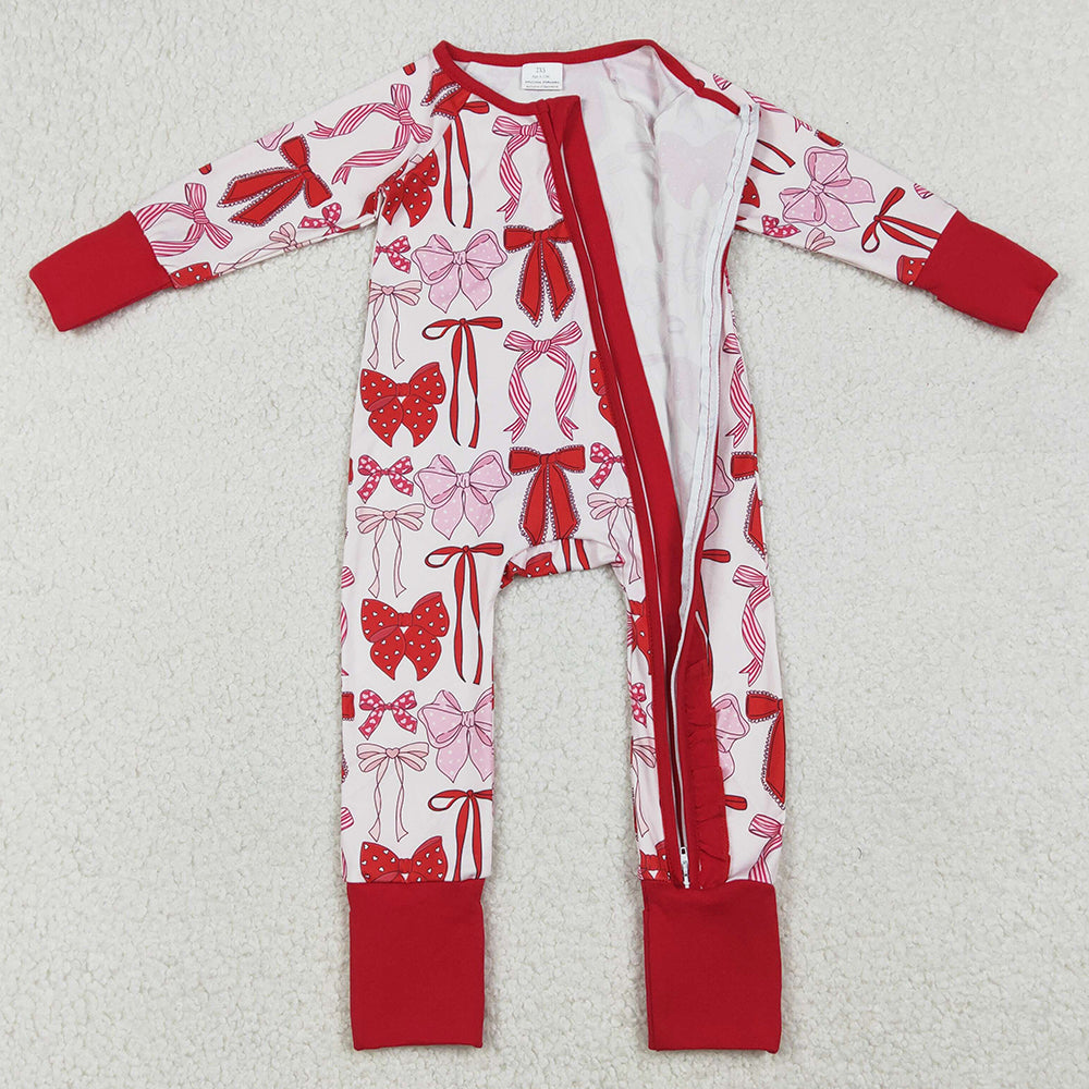 Baby Girls Rompers Red Bows Valentines Two Way Ruffle Zip Convertible Rompers LR2780 12.20