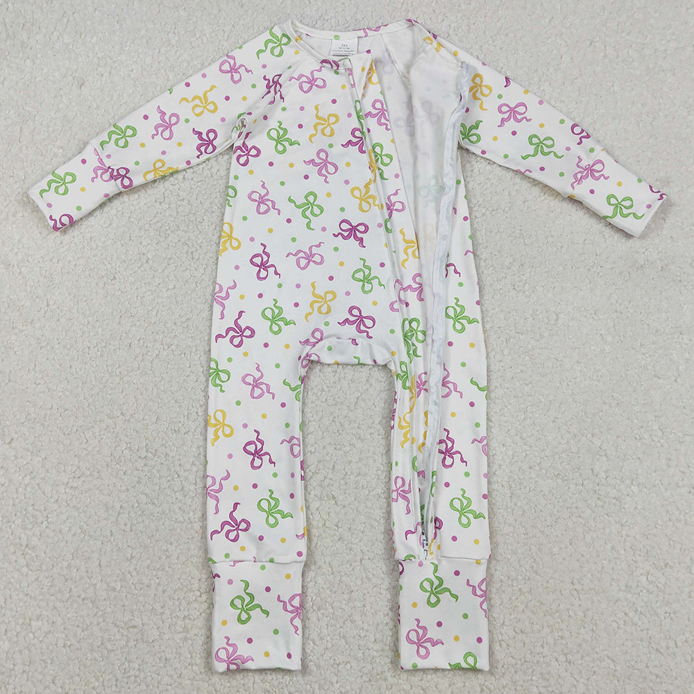 Baby Girls Rompers Mardi Gras Bows Polka Dots Two Way Zip Convertible Rompers LR2735 12.5