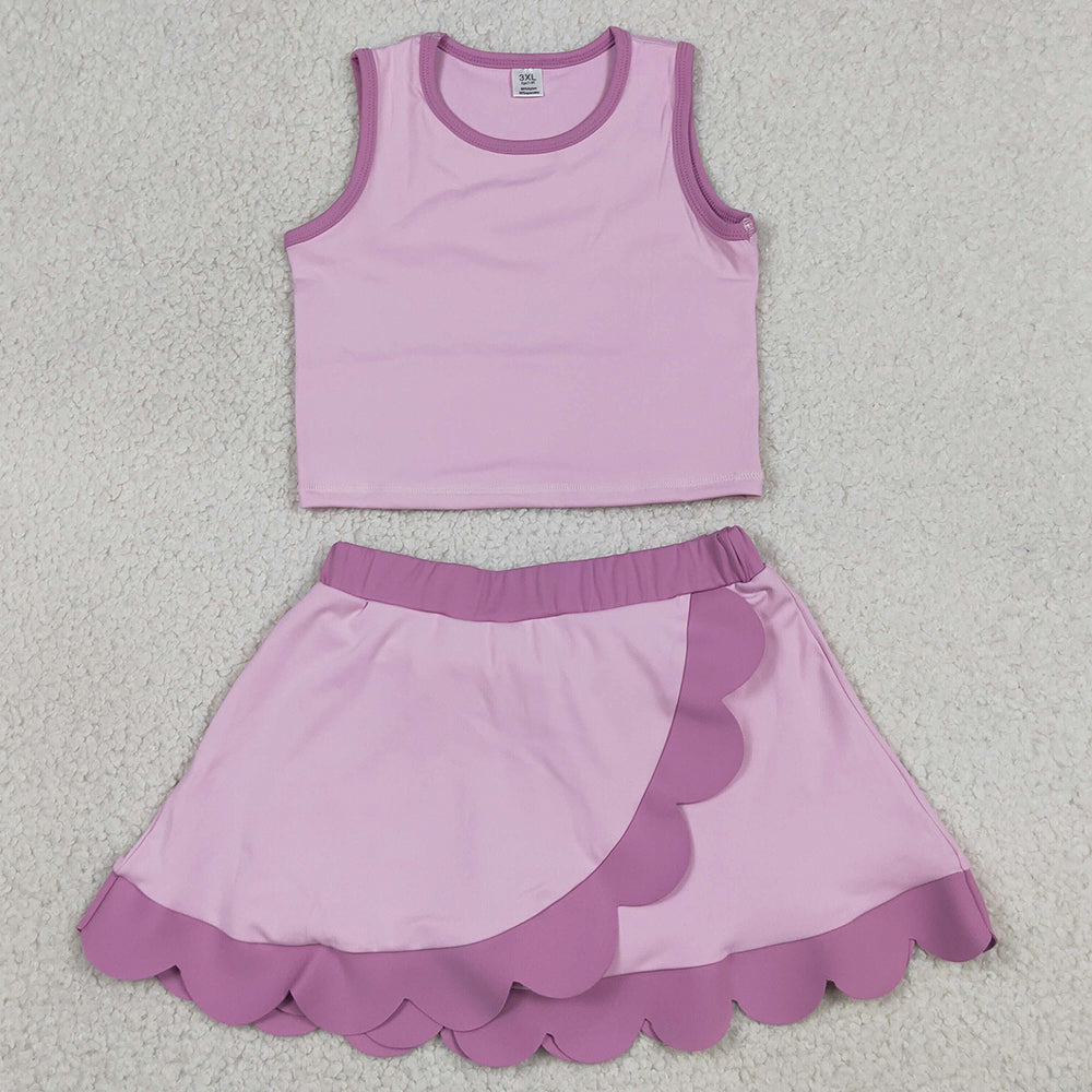 Baby Girls Clothes Pink Sleeveless Vest Scallop Skirt Short Yoga Active Clothes Set GSD4085