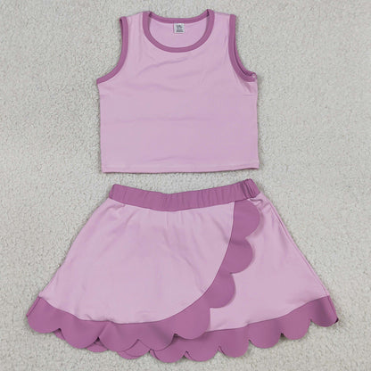 Baby Girls Clothes Pink Sleeveless Vest Scallop Skirt Short Yoga Active Clothes Set GSD4085