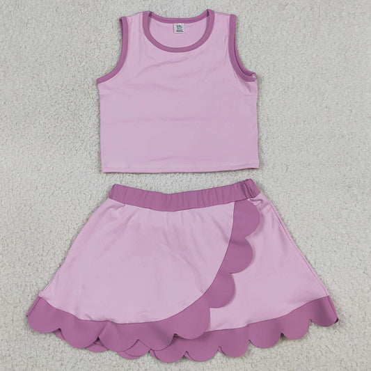 Baby Girls Clothes Pink Sleeveless Vest Scallop Skirt Short Yoga Active Clothes Set GSD4085